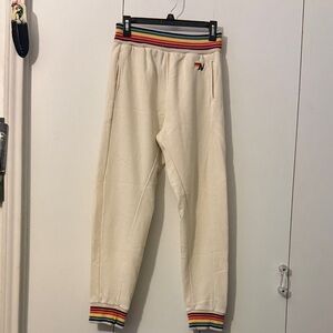 Aviator Nation Cream Joggers with Rainbow Trim